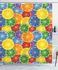 Rainbow Colored Tropical Fruit Print Shower Curtain, Add a Pop of Color to Your Shower