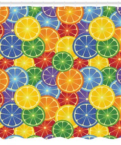 Rainbow Colored Tropical Fruit Print Shower Curtain, Add a Pop of Color to Your Shower