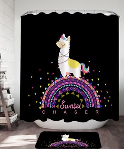 Rainbow Colorful Llama Shower Curtain - Vibrant Bathroom Curtain with Colorful Multi Pattern Design