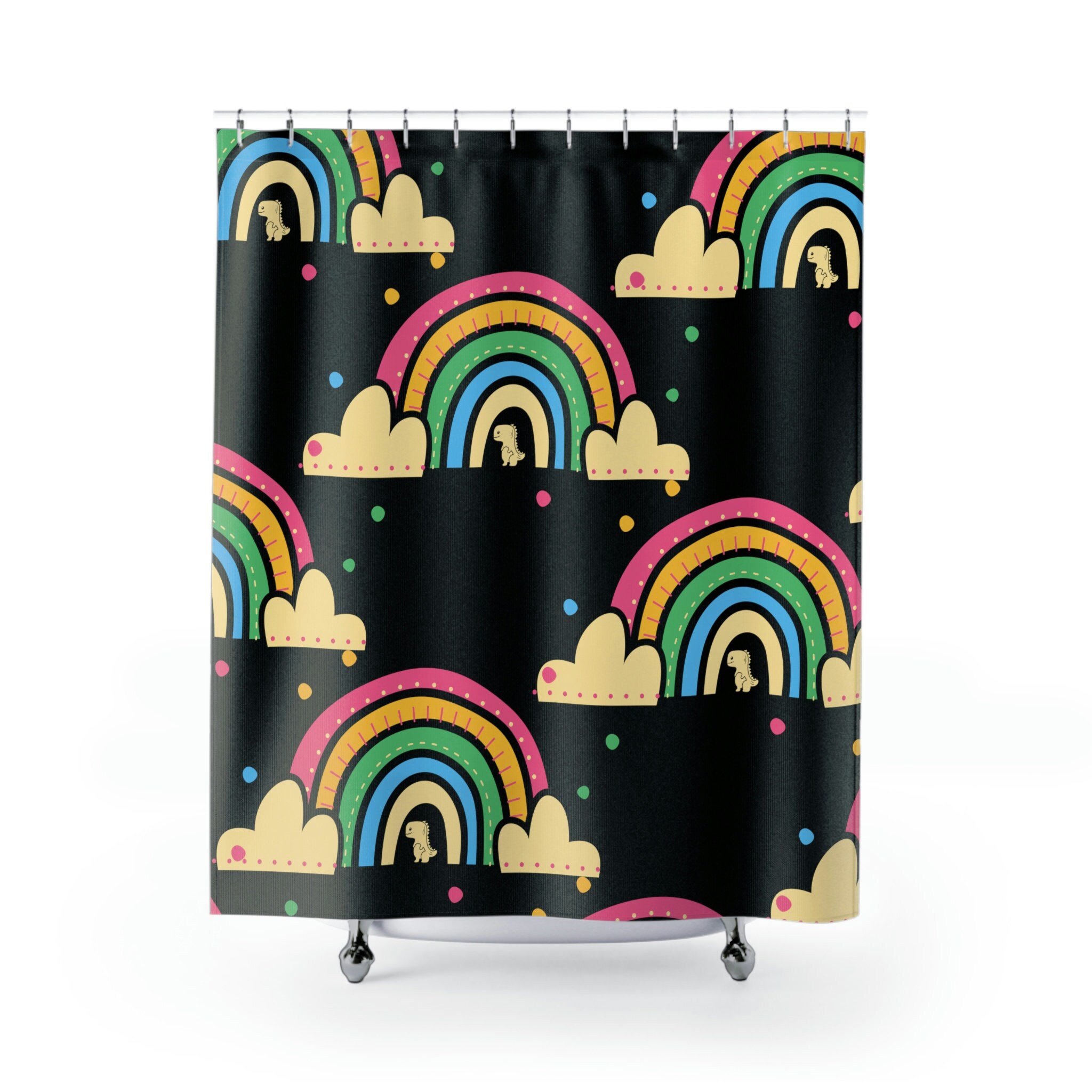 Rainbow Dinosaur Shower Curtain For A Playful Kids' Bathroom Decor