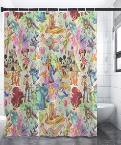Rainbow Disney Character Collage Shower Curtain For A Colorful Bathroom