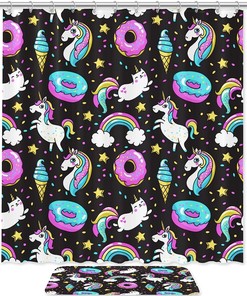 Rainbow Donut Unicorn Print Shower Curtain for those who want a sweet and colorful bathroom experience