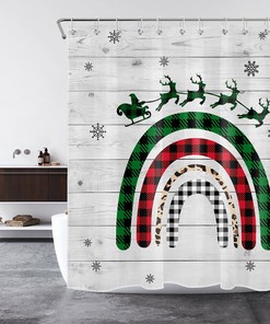 Rainbow Elk Christmas Shower Curtain Rustic Check Plaid Bathroom Decorations