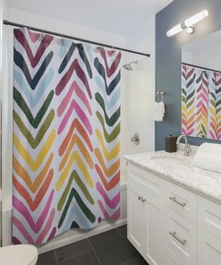 Rainbow Geometric Pattern Shower Curtain For Colorful Bathroom Decor