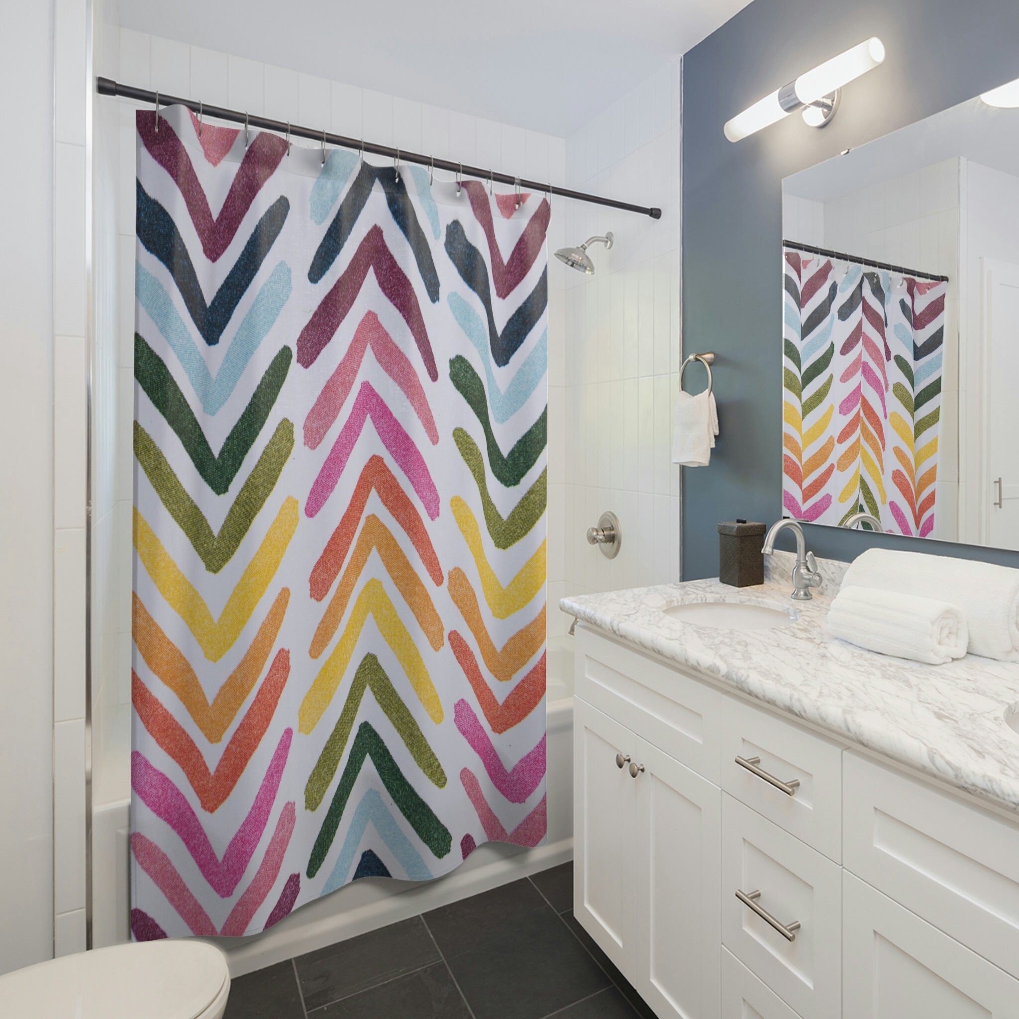 Rainbow Geometric Pattern Shower Curtain For Colorful Bathroom Decor