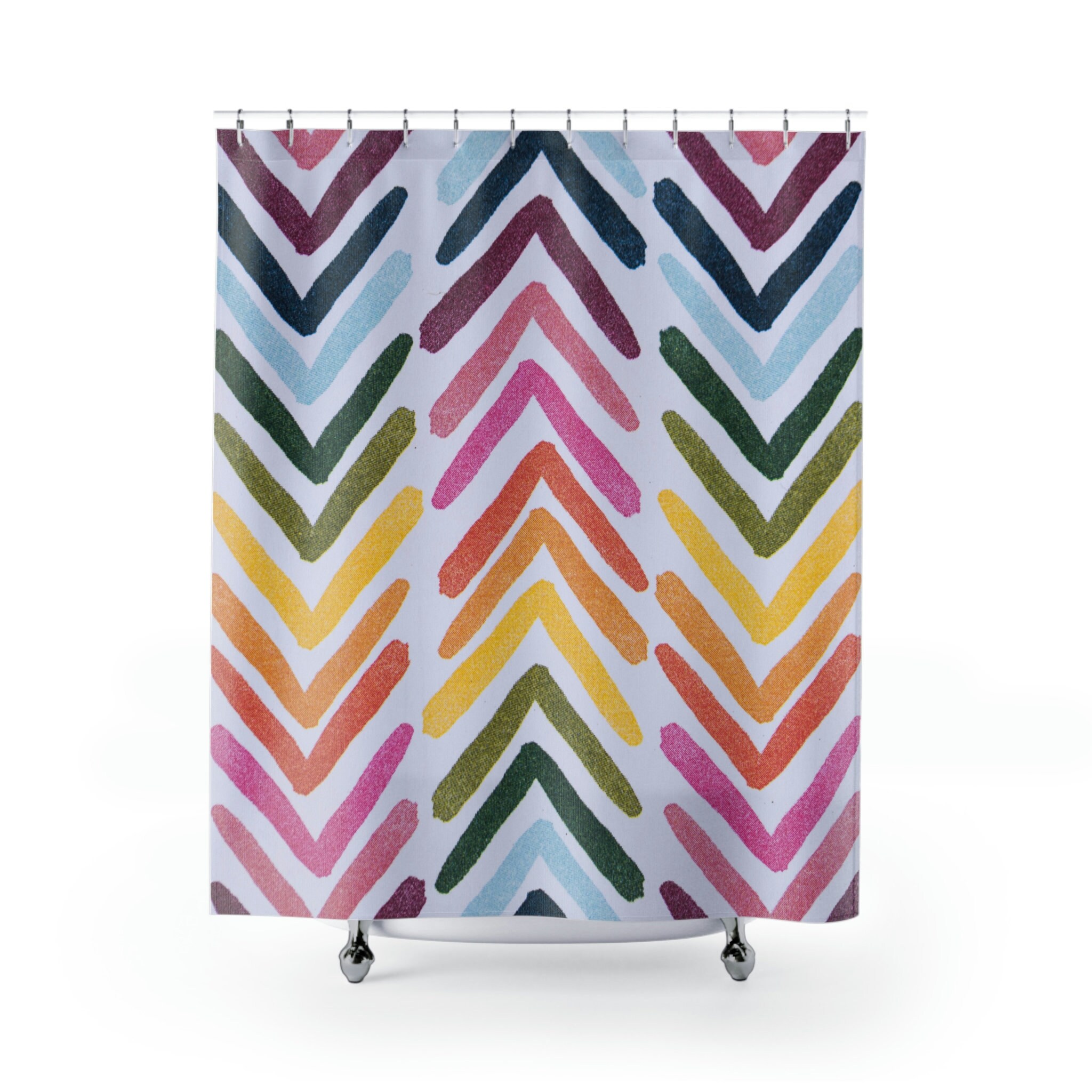 Rainbow Geometric Pattern Shower Curtain For Colorful Bathroom Decor