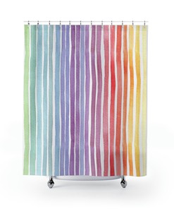Rainbow Geometric Watercolor Shower Curtain, Colorful Bathroom Accessory