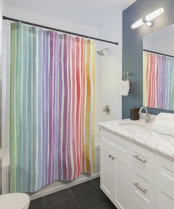Rainbow Geometric Watercolor Shower Curtain, Colorful Bathroom Accessory