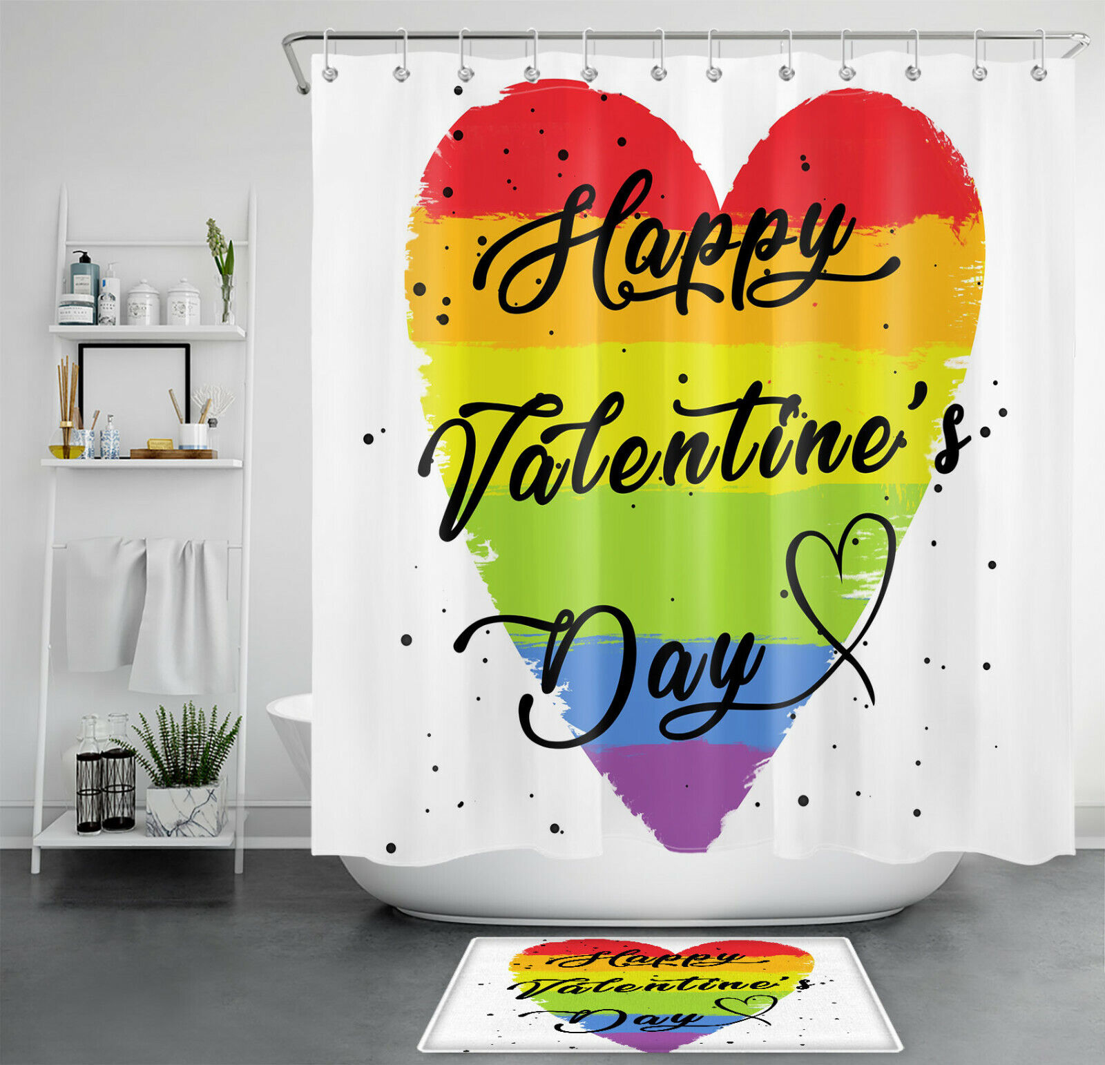 Rainbow Heart Shower Curtain For A Colorful Valentine'S Day Bathroom