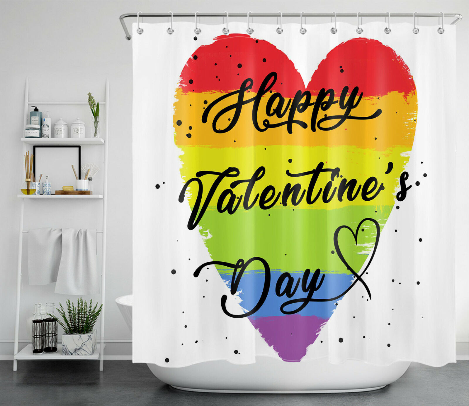 Rainbow Heart Shower Curtain For A Colorful Valentine'S Day Bathroom