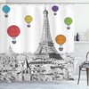 Rainbow Hot Air Balloons Shower Curtain, Greyscale Eiffel Tower Print, Cloth Bathroom Decor