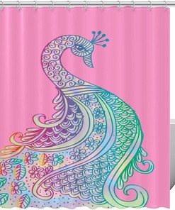 Rainbow Peacock Floral Animal Fabric Shower Curtain for Bathroom Decor