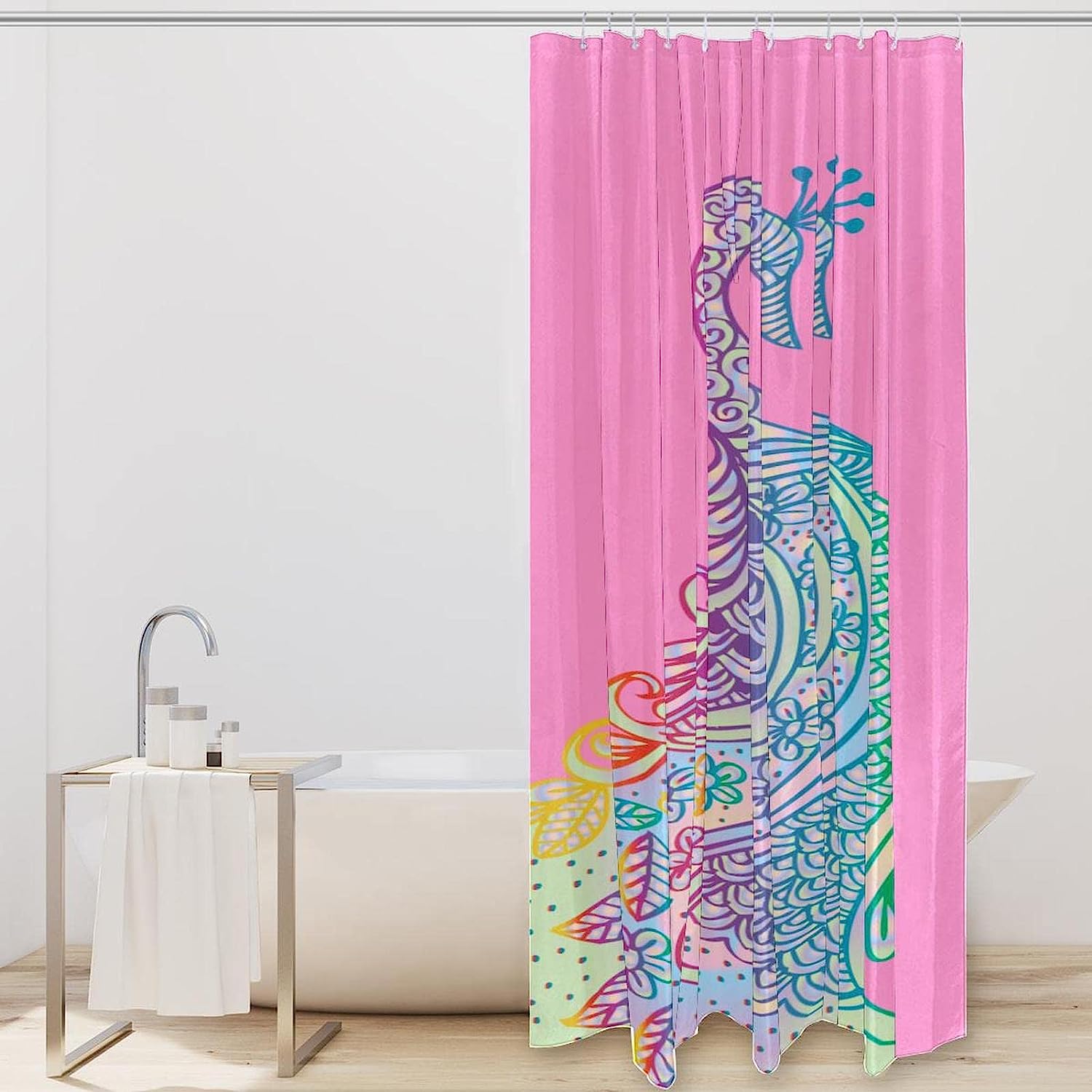 Rainbow Peacock Floral Animal Fabric Shower Curtain for Bathroom Decor