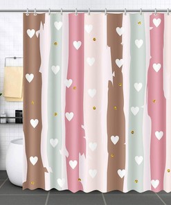 Rainbow Shower Curtain For Kids Bathroom, Cute Sweetheart Colorful Stripes And Dots, Waterproof Wave For Home Decor