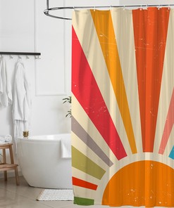 Rainbow Shower Curtain With Abstract Sun Design And Personalized Gift Option For Vintage Bathroom Decor