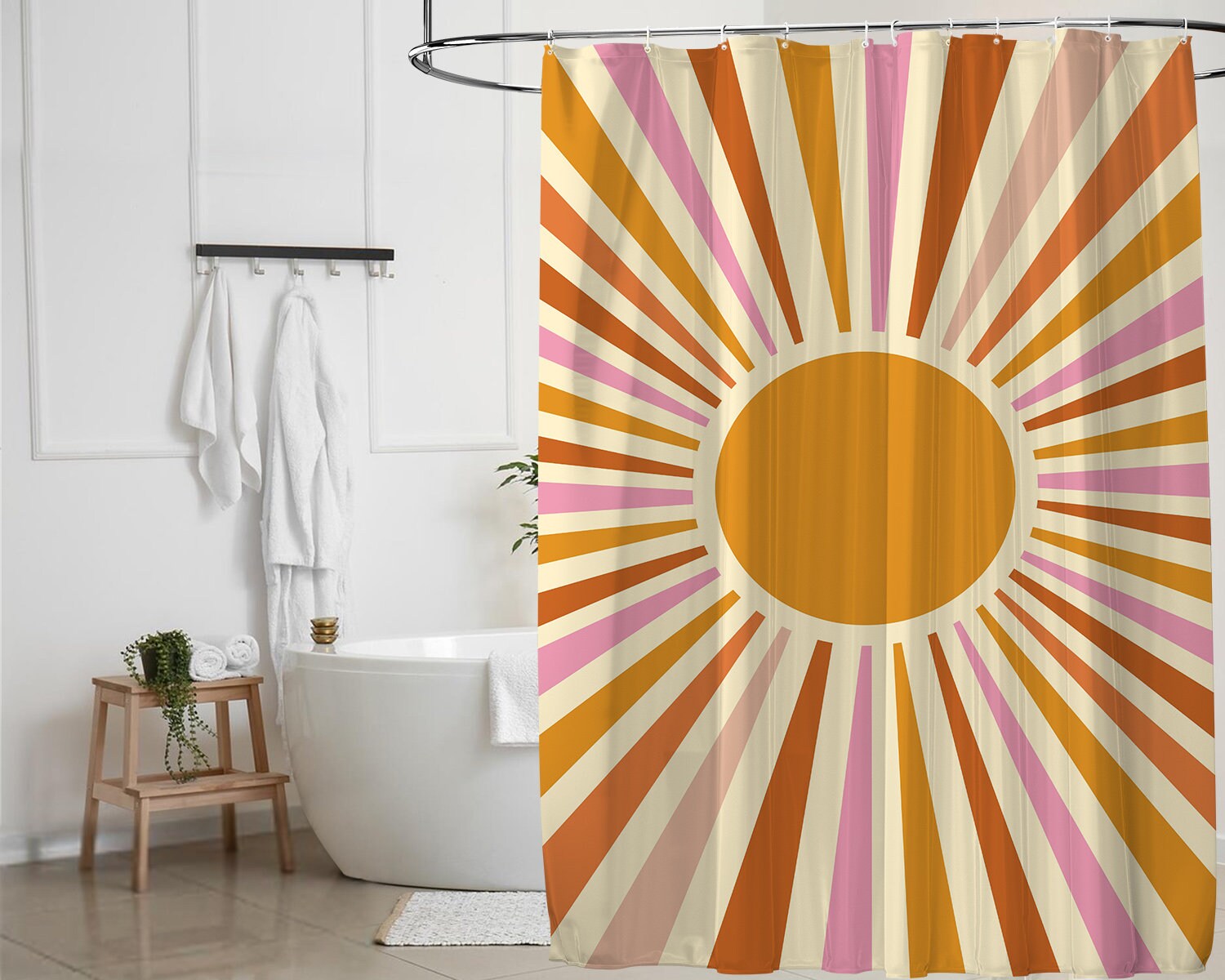 Rainbow Shower Curtain With Abstract Sun Design And Personalized Gift Option For Vintage Bathroom Decor - Image 4