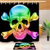 Rainbow Skull and Crossbones Shower Curtain - Waterproof Fabric Bathroom Decor with Bathroom Mat