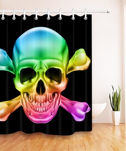 Rainbow Skull and Crossbones Shower Curtain - Waterproof Fabric Bathroom Decor with Bathroom Mat