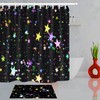 Rainbow Stars Print Shower Curtain In Black Background, Ideal For Any Quirky And Fun Bathroom Decor