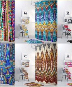 Rainbow Stripe Bathroom Decor Boho Colorful Shower Curtain