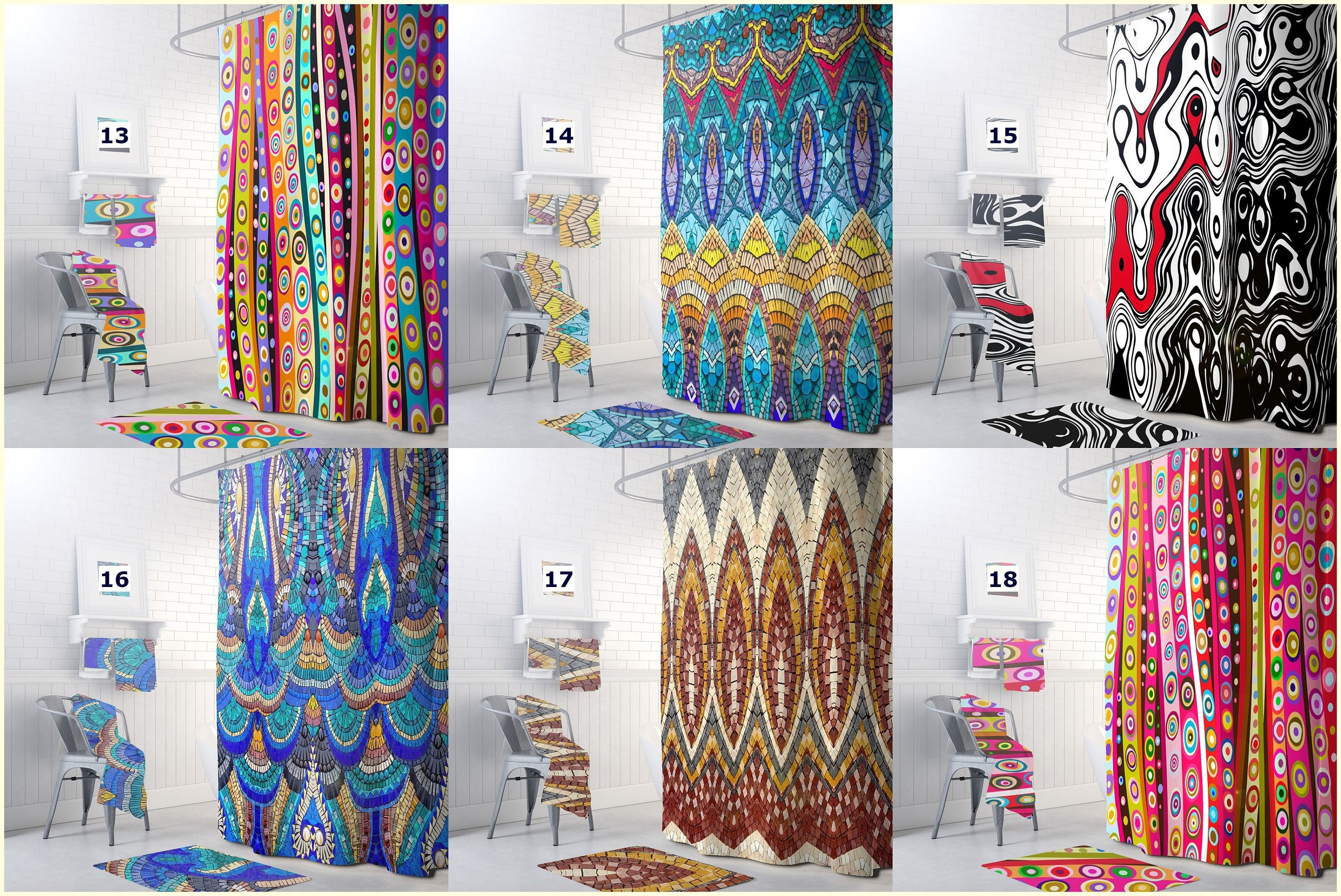 Rainbow Stripe Bathroom Decor Boho Colorful Shower Curtain