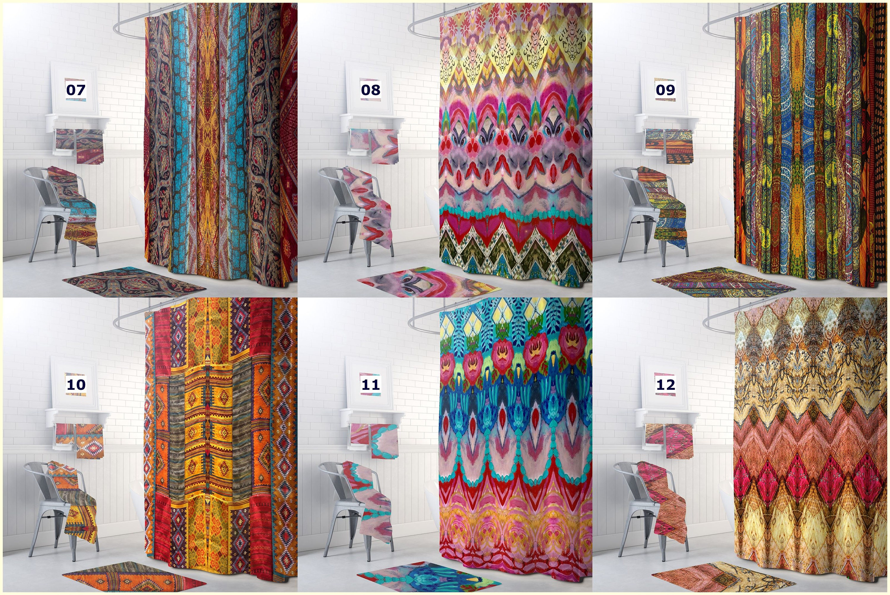 Rainbow Stripe Bathroom Decor Boho Colorful Shower Curtain
