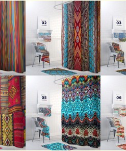 Rainbow Stripe Bathroom Decor Boho Colorful Shower Curtain