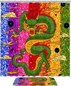 Rainbow Stripe Dragon Waterproof Shower Curtain For A Colorful Bathroom