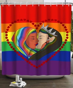 Rainbow Stripes Kiss Shower Curtain - African American Girl Bathroom Decor