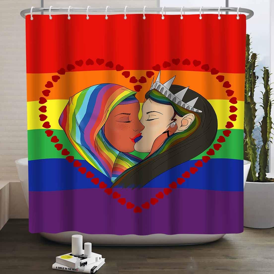 Rainbow Stripes Kiss Shower Curtain - African American Girl Bathroom Decor