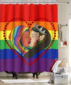 Rainbow Stripes Kiss Shower Curtain - African American Girl Bathroom Decor