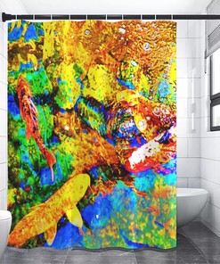 Rainbow Trippy Koi Fish Shower Curtain for Colorful Bathroom Decor