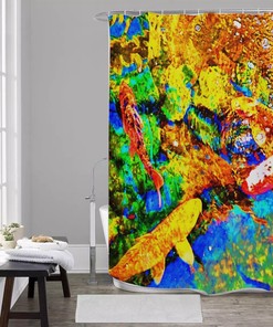 Rainbow Trippy Koi Fish Shower Curtain for Colorful Bathroom Decor