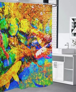 Rainbow Trippy Koi Fish Shower Curtain for Colorful Bathroom Decor