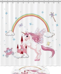 Rainbow Unicorn Print Shower Curtain for Your Fun Bathroom Decor