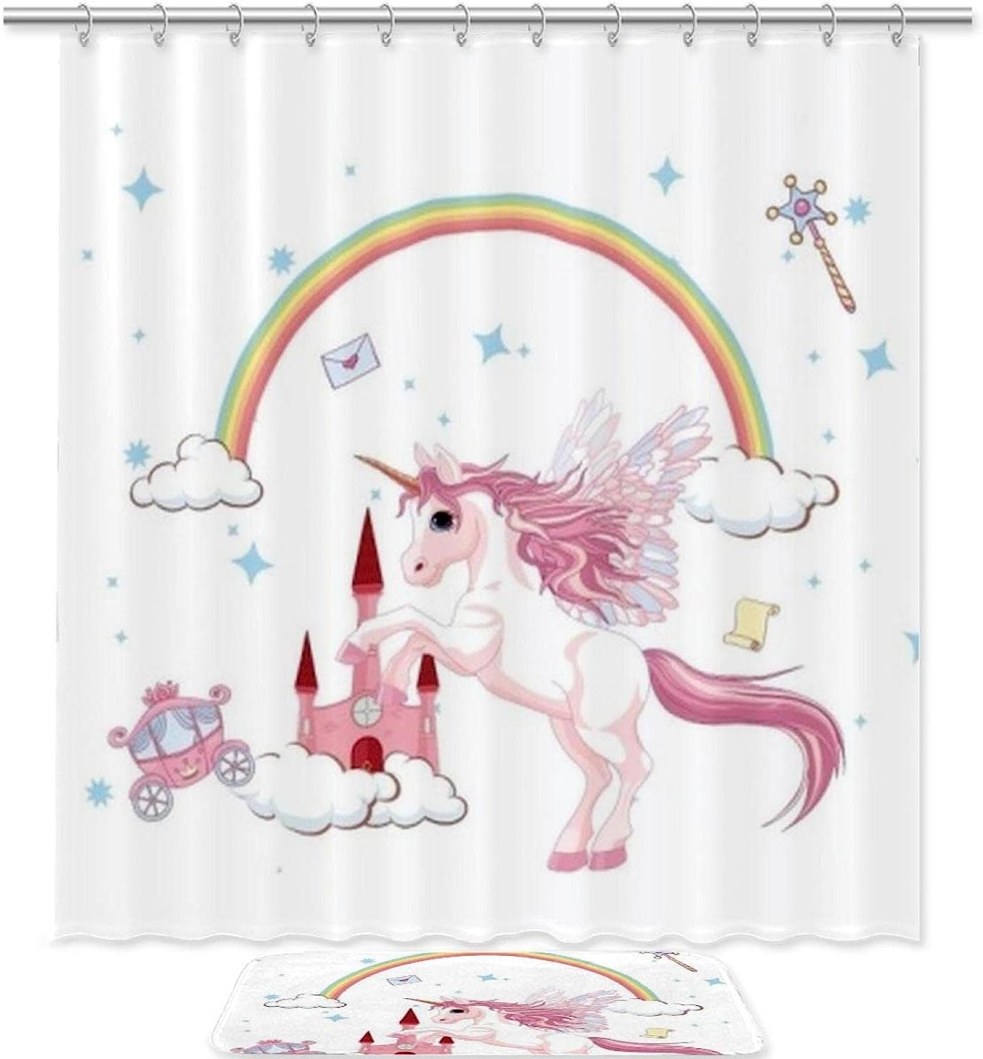 Rainbow Unicorn Print Shower Curtain for Your Fun Bathroom Decor