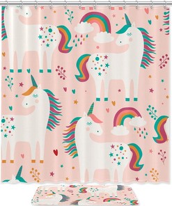 Rainbow Unicorn Print Shower Curtain for a colorful and magical bathroom experience