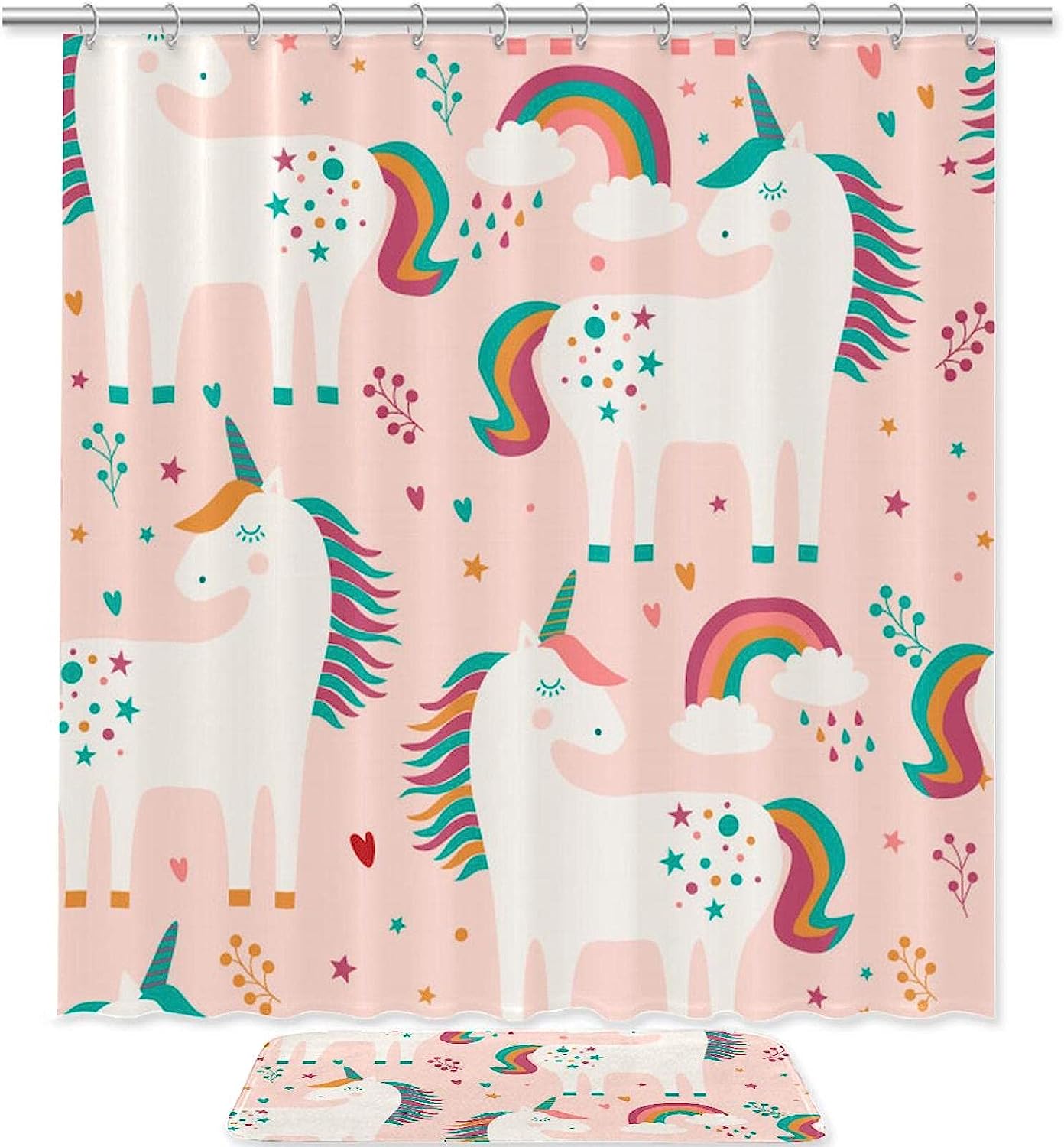 Rainbow Unicorn Print Shower Curtain for a colorful and magical bathroom experience