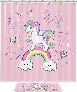 Rainbow Unicorn Print Shower Curtain for a colorful and waterproof bathroom