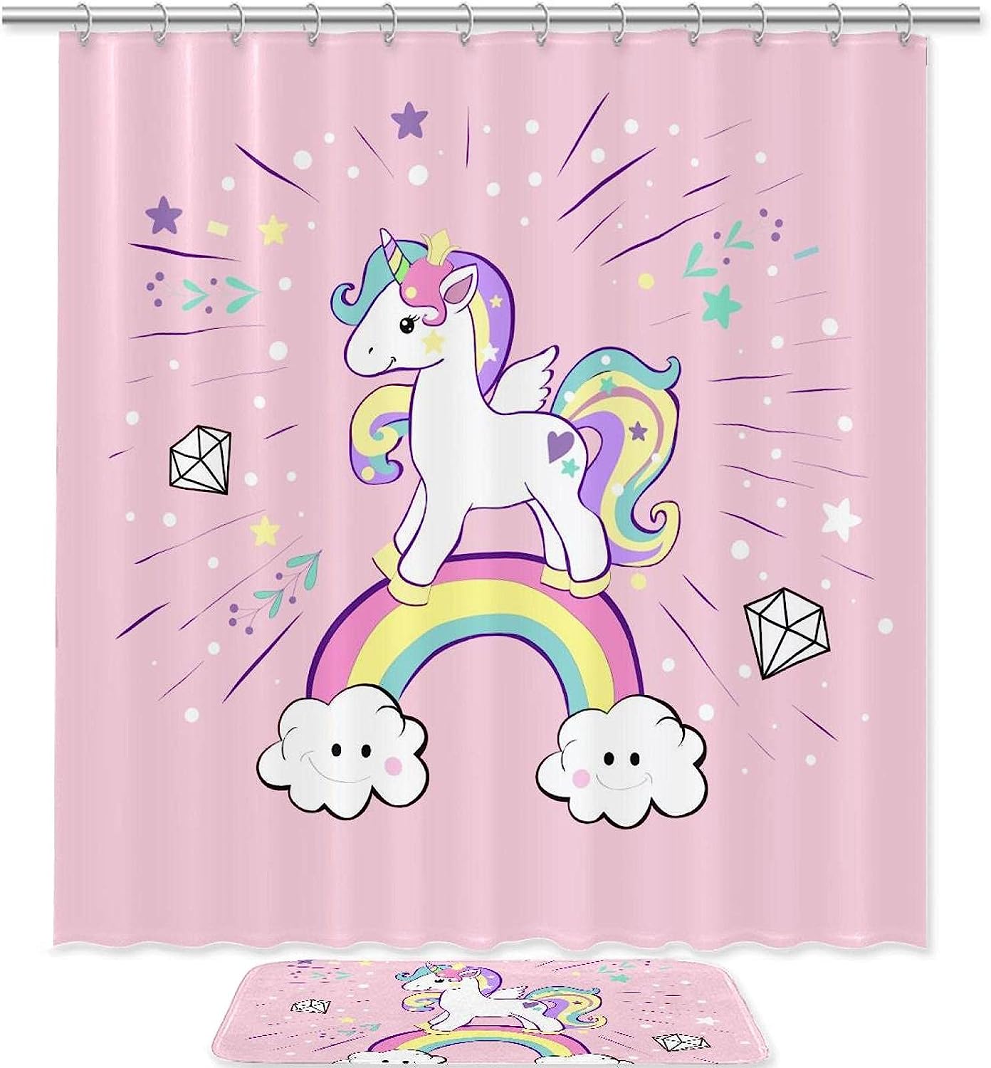 Rainbow Unicorn Print Shower Curtain for a colorful and waterproof bathroom