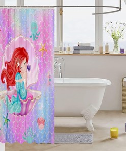 Rainbow Watercolor Mermaid Scales Shower Curtain, Dreamy Bathroom Decor with Cute Sealife Print