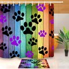 Rainbow Wooden Board Shower Curtain - Dog's Paw Prints Waterproof Fabric Bathroom Decor