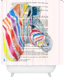 Rainbow Zebra Head Shower Curtain By Coco De Paris - A Fun And Colorful Print For Your Bathroom
