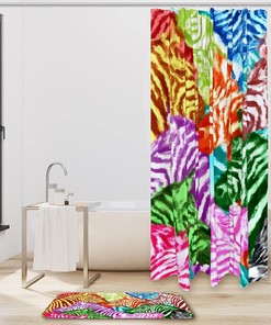 Rainbow Zebra Print Shower Curtain, Set of 2, Waterproof Fabric for Bathroom Decor