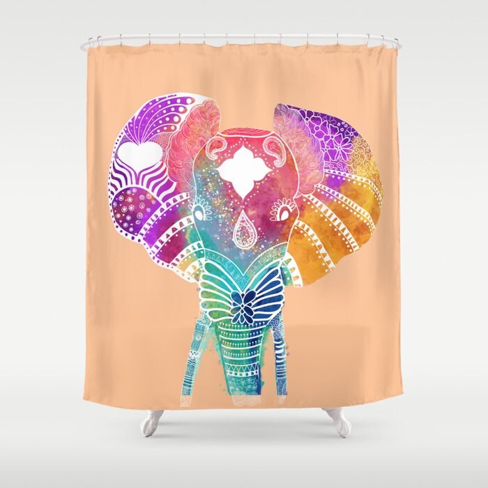 Rainbow Zen Yoga Farmhouse Boho Elephant Shower Curtain For Relaxing Bathroom Decor