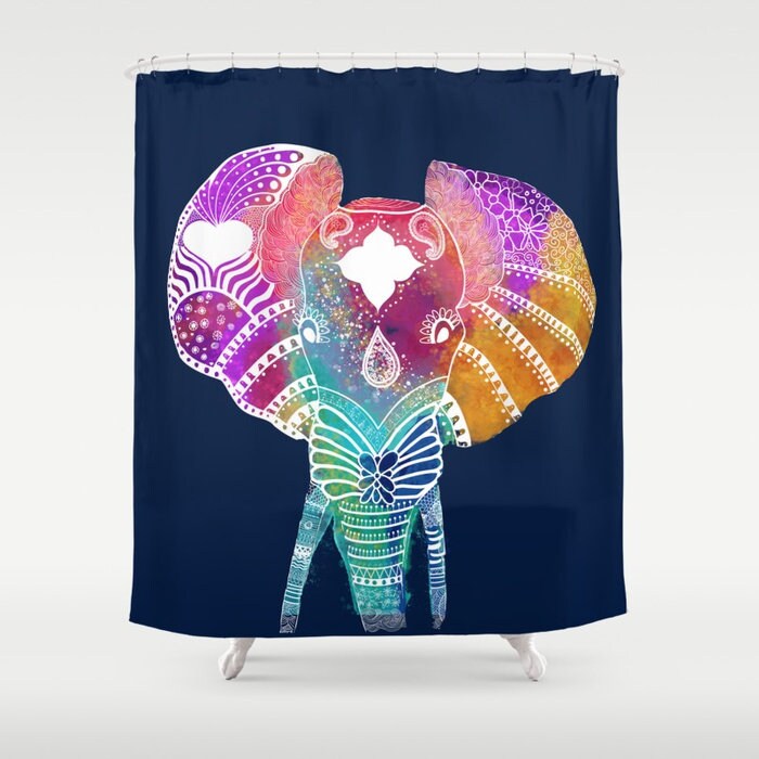 Rainbow Zen Yoga Farmhouse Boho Elephant Shower Curtain For Relaxing Bathroom Decor