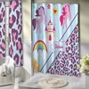 Rainbow and Cheetah Print Unicorn Shower Curtain for Kids Bathroom Decor