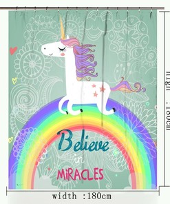 Rainbow and Cute Unicorn Print Shower Curtain for Little Girl's Bathroom Decor