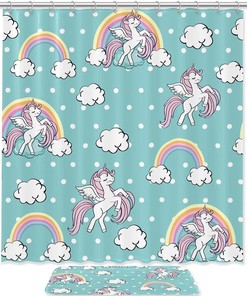 Rainbow and Unicorn Print Shower Curtain to add some magic to your bathroom