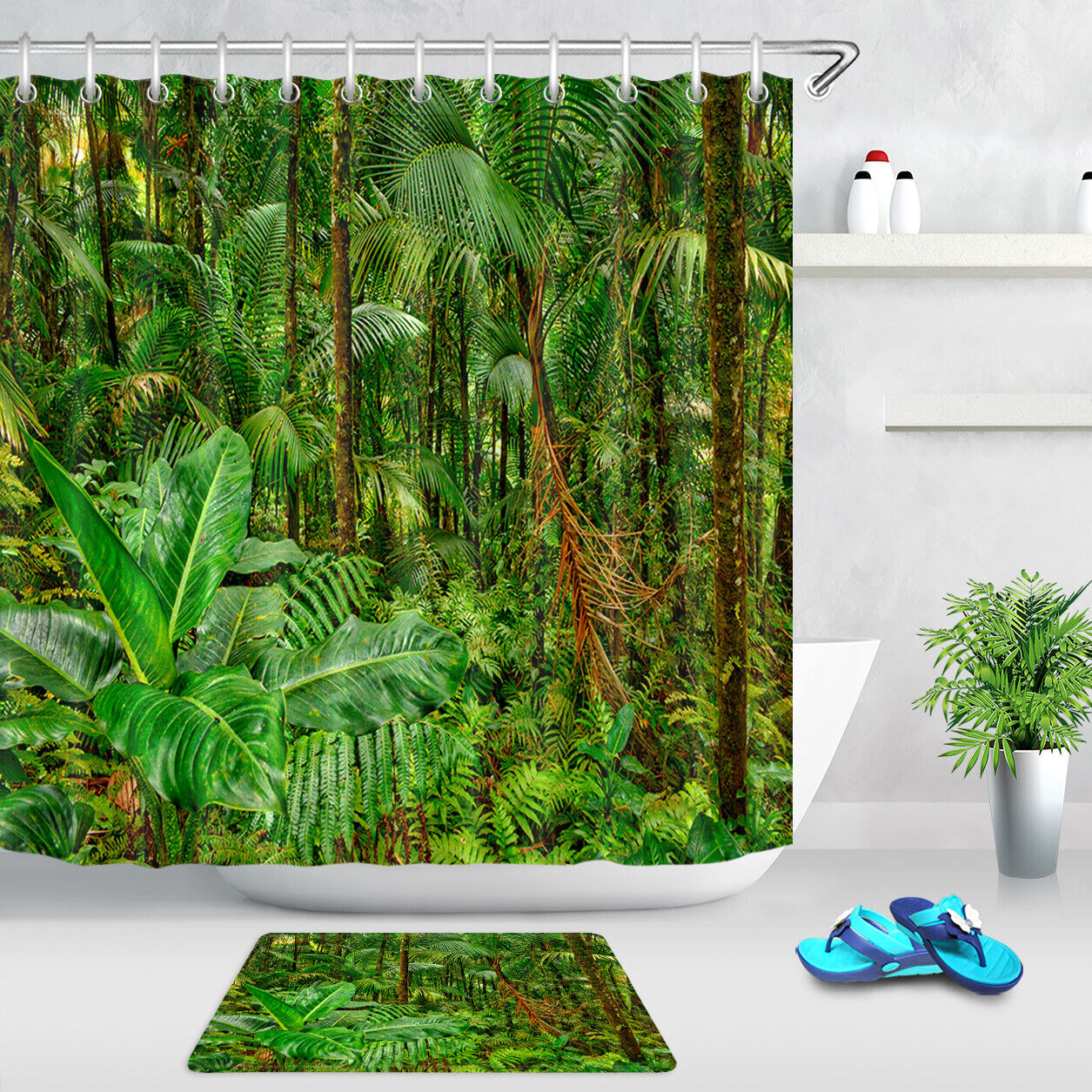 Rainforest Bloom Plants Shower Curtain for Botanical-Inspired Bathroom Decor